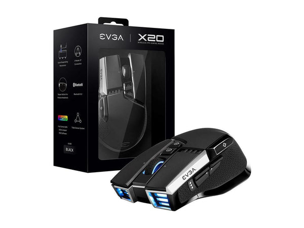 EVGA X20 Gaming Mouse, Wireless, Black, Customizable, 16,000 DPI, 5 Profiles, 10