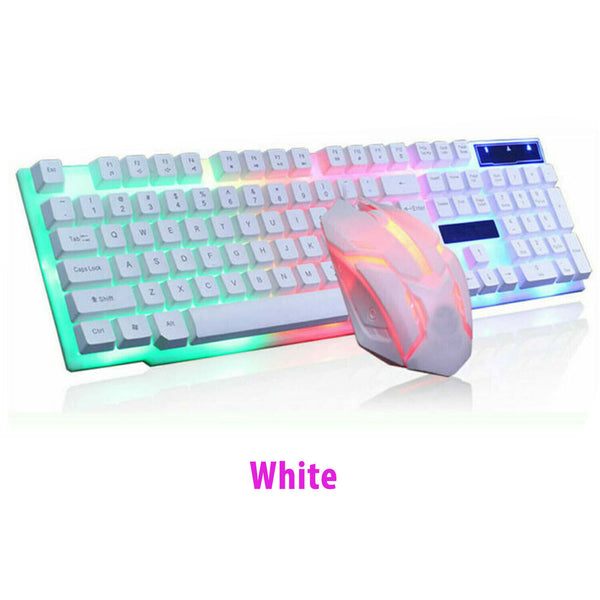 Computer Desktop Gaming Keyboard and Mouse Mechanical Feel LED Light Backlit