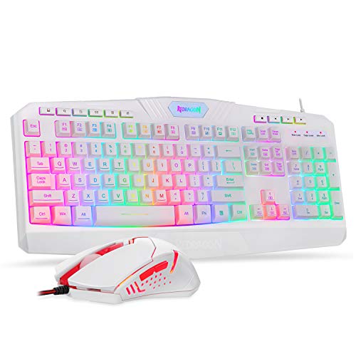 Redragon S101 Wired RGB Backlit Gaming Keyboard with Multimedia Keys Wrist Rest and Red Backlit Mouse Combo 3200 DPI for Windows PC Gamers